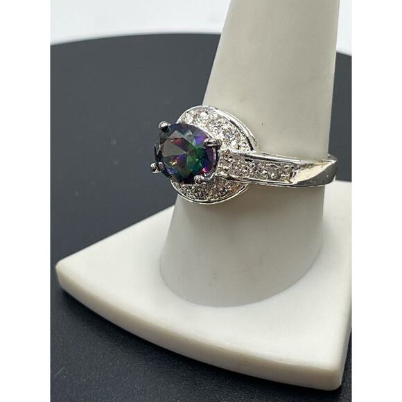Sterling Silver 925 Mystic Topaz and CZ Ring  Sz 10.25 - Picture 8 of 16